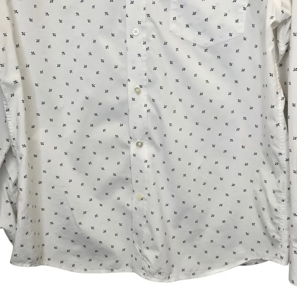 Banana Republic Mens L Tech Stretch Cotton White Blue Floral Pattern Shirt